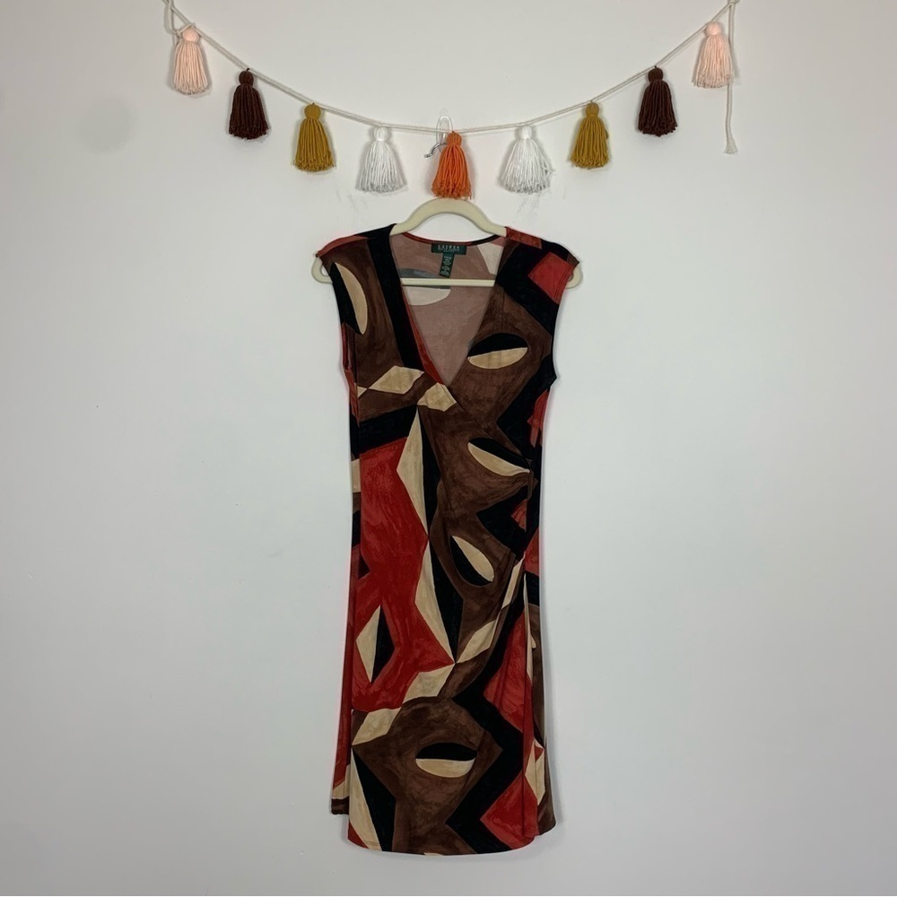 Ralph Lauren Faux Wrap Geometric Print Dress Size Medium Petite